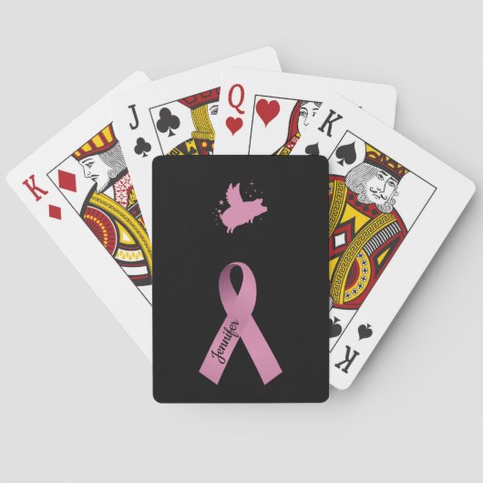 Jeu De Cartes Pig Volant Avec Ruban Rose Personnaliser (dos)