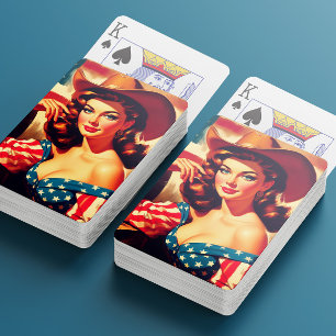 Jeu De Cartes Pin-Up Cowgirl Américaine Rétro