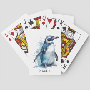 Jeu De Cartes pingouin dans l'aquarelle bleue