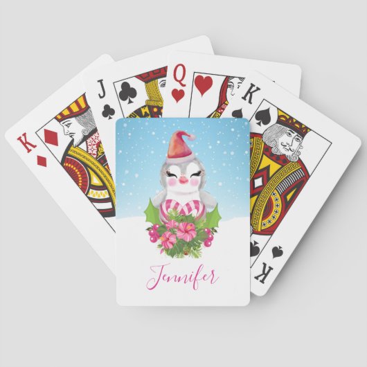 Jeu De Cartes Pingouin de Noël mignon à Santa Hat (dos)