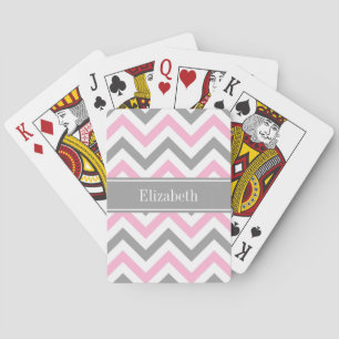 Jeu De Cartes Pink Dk Gray White LG Chevron Gray Name Monogram