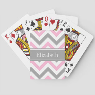 Jeu De Cartes Pink Dk Gray White LG Chevron Gray Name Monogram