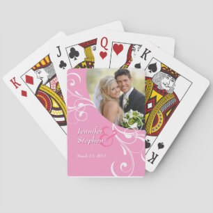 Jeu De Cartes Pink Floral Swirl Wedding Photo Playing Cards