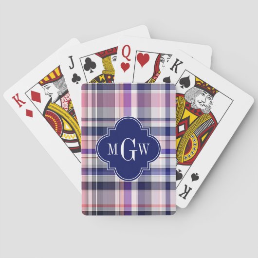 Jeu De Cartes Pink Navy White Preppy Madras Quatrefoil (dos)