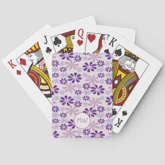 Jeu De Cartes Pink Periwinkle Indigo Doodle Fleur Vos Initiales (dos)