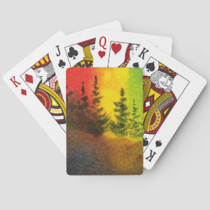 Jeu De Cartes Pins sur une colline au lever du soleil coloré