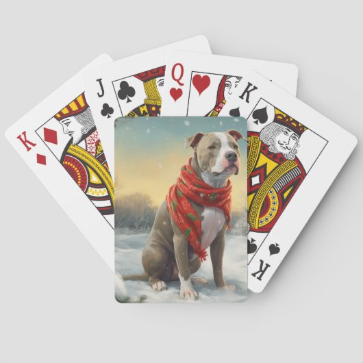 Jeu De Cartes Pitbull Chien dans Noël de neige (dos)