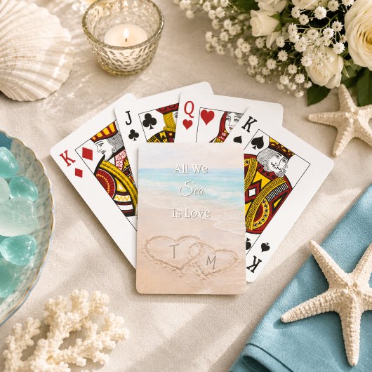 Jeu De Cartes Plage de mariage coeurs sable monogrammé