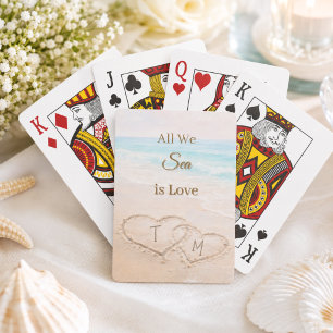Jeu De Cartes Plage de mariage coeurs sable monogrammé