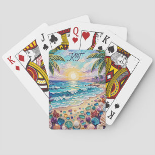 Jeu De Cartes Plage d'Impasto et Verre de Mer Coucher et Lever d