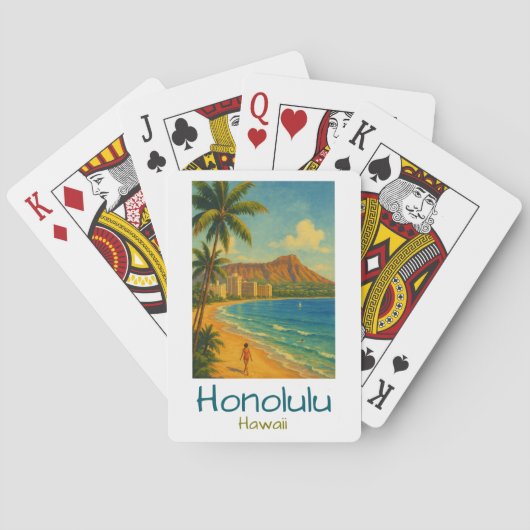Jeu De Cartes Plage Rétro Honolulu Hawaii Waikiki (dos)
