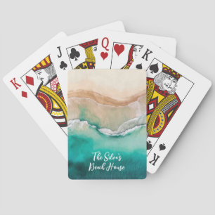 Jeu De Cartes Plage tropicale Océan Aquarelle Nom Maison de plag