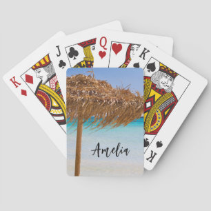 Jeu De Cartes Plage tropicale panoramique avec parasol en paille