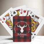 Jeu De Cartes Plaid<br><div class="desc">La conception du produit est composée d'une silhouette de cerf sur un motif classique à plis de buffle rouge et noir. Combinée à votre propre texte personnalisé, cette composition crée des cartes à jouer à la campagne, modernes et uniques pour la réunion de famille, les vacances de Noël ou toute...</div>