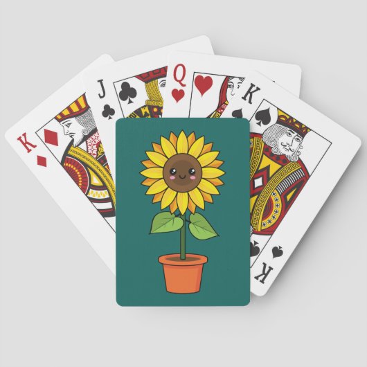 Jeu De Cartes Plante de tournesol Kawaii dans un pot (dos)