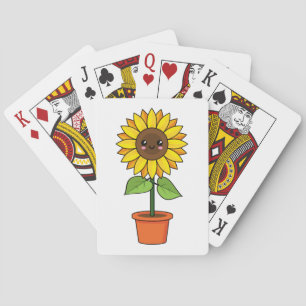 Jeu De Cartes Plante de tournesol Kawaii dans un pot