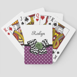 Jeu De Cartes Points mignons pourpres Rose vert Chevron Bow avec