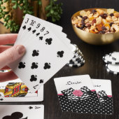 Jeu De Cartes Points noirs mignons Rose rose Chevron Bow et nom (In Situ)