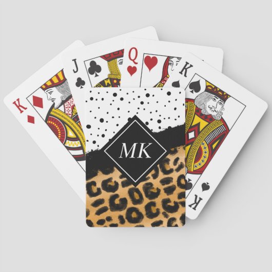 Jeu De Cartes Pois léopard et noir et blanc Monogramme (dos)