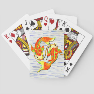 Jeu De Cartes Poisson carpe Koi Vert orange sur