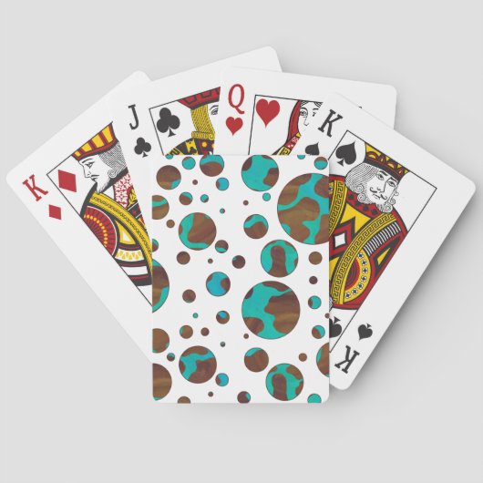 Jeu De Cartes Polka Dot Cow Impression Brown et Turquoise (dos)