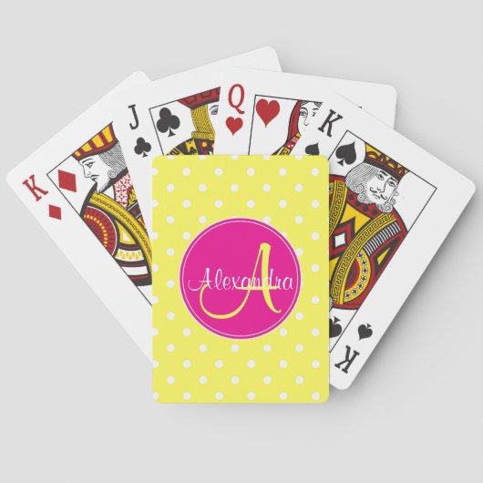 Jeu De Cartes Polka point monogramme nom initial chic jaune (dos)