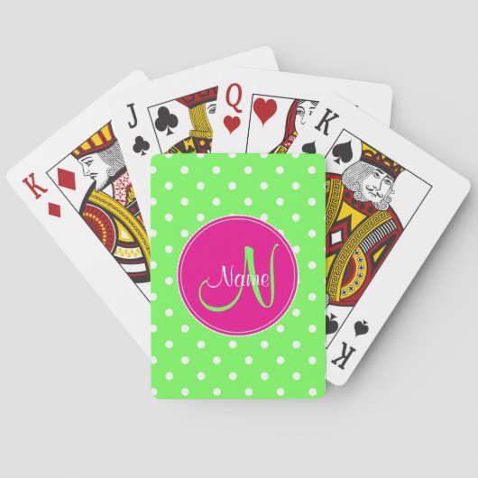 Jeu De Cartes Polka point monogramme nom initial élégant vert (dos)
