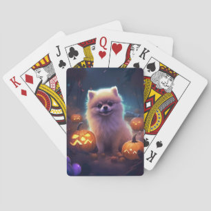 Jeu De Cartes Pomeranian d'Halloween avec citrouilles effrayant