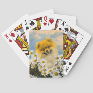 Jeu De Cartes Poméranien dans Daisies Peinture - Art Chien origi