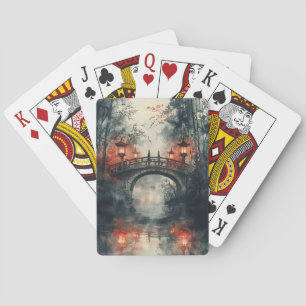 Jeu De Cartes Pont de lanterne au clair de lune aquarelle