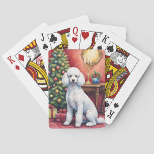 Jeu De Cartes Poodle Élégant à Côté de l'Arbre de Noël Chien de