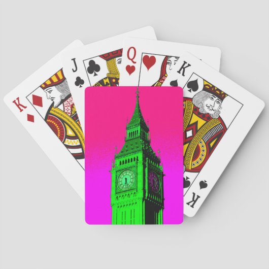 Jeu De Cartes Pop Art Big Ben Londres Voyage rose Vert (dos)