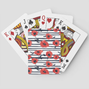 Jeu De Cartes Poppies rouges avec Feuilles bleus et Motif rayé 3