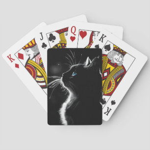Jeu De Cartes Portrait de chat noir brillant avec l'oeil bleu