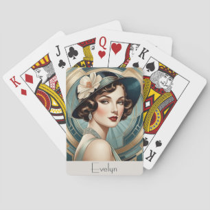 Jeu De Cartes Portrait de dame rétro inspiré de l'Art Déco perso