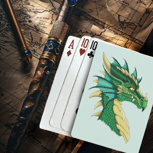 Jeu De Cartes Portrait de tête de dragon vert émeraude Fantastiq