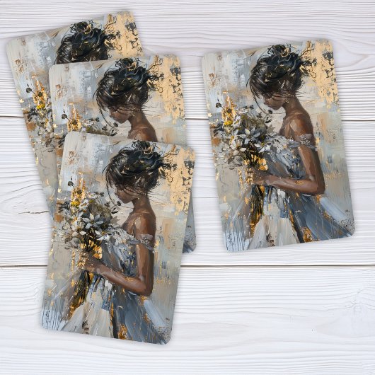 Jeu De Cartes Portrait d'une dame aux fleurs or et blanc