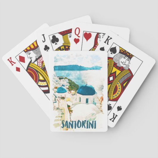 Jeu De Cartes Poster de l'aquarelle de voyage de Santorini Grèce (dos)