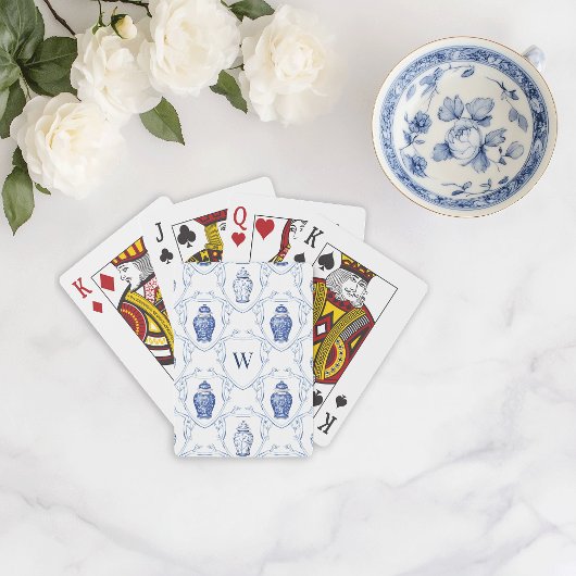 Jeu De Cartes Pot à gingembre bleu et blanc chinoiserie