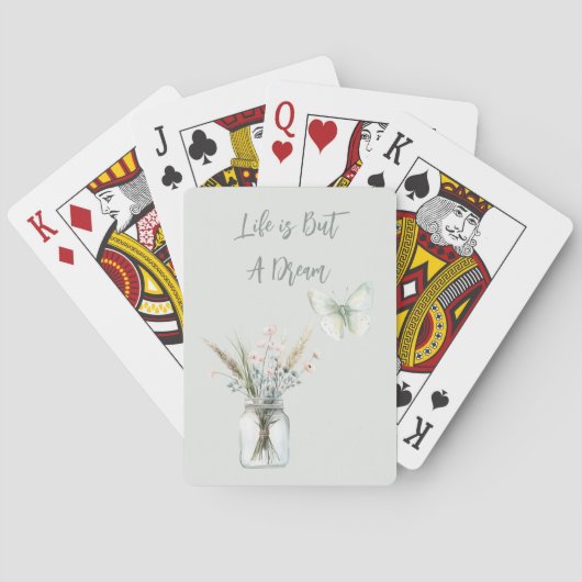 Jeu De Cartes Pot de fleurs bleues avec papillon rose pâle  (dos)