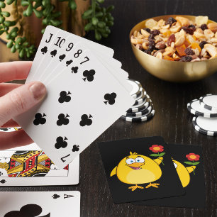 Jeu De Cartes Poulet Tenant Une Fleur Jouant Des Cartes