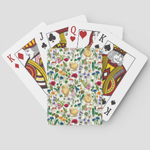 Jeu De Cartes Poulets et fleurs sauvages sur blanc cassé
