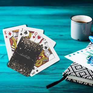Jeu De Cartes Poussière de paillettes d'or noir nom script