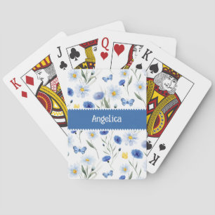 Jeu De Cartes Prairie de Fleurs Sauvages Aquarelle Bleue Nom