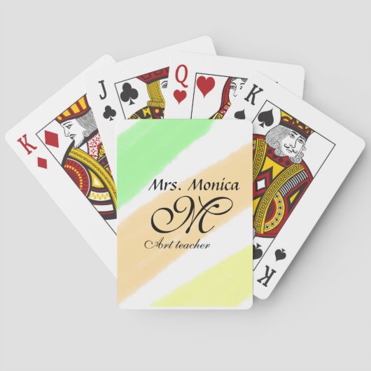 Jeu De Cartes Professeur d'art jaune vert aquarelle nom rayures (dos)