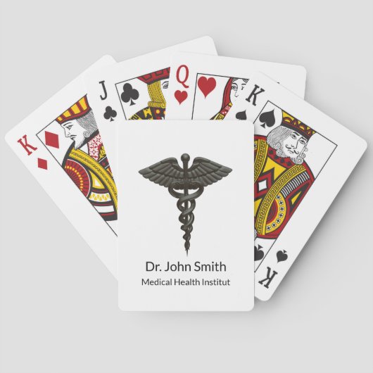 Jeu De Cartes Professionnel Simple Médicale Caduceus Noir Blanc (dos)