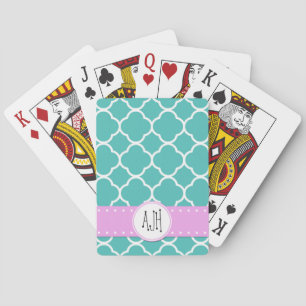 Jeu De Cartes Quatrefoil bleu, Trellis marocain, Monogramme