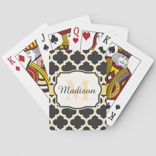 Jeu De Cartes Quatrefoil marocain noir et doré (dos)