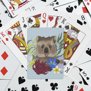 Jeu De Cartes Quokka Heureux Australie Floral Bleu