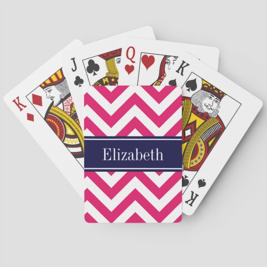 Jeu De Cartes Raspberry Lg Chevron Marine Nom bleu Monogramme (dos)